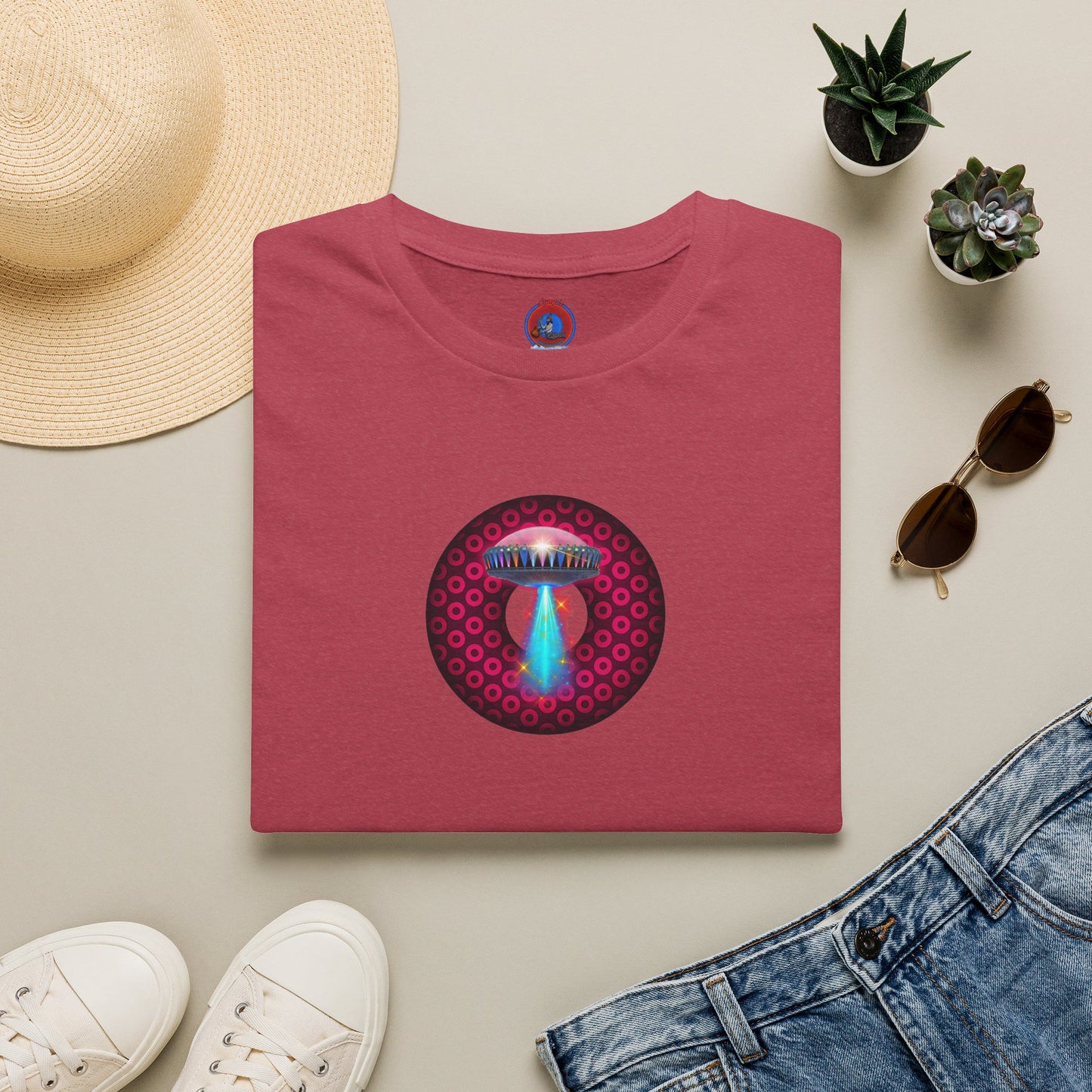 Classic Donut Tee - Unisex Soft-Style - "Donuts now Served on the Mothership" - series 1.0  - variant 2  - red/red paradoxical donut