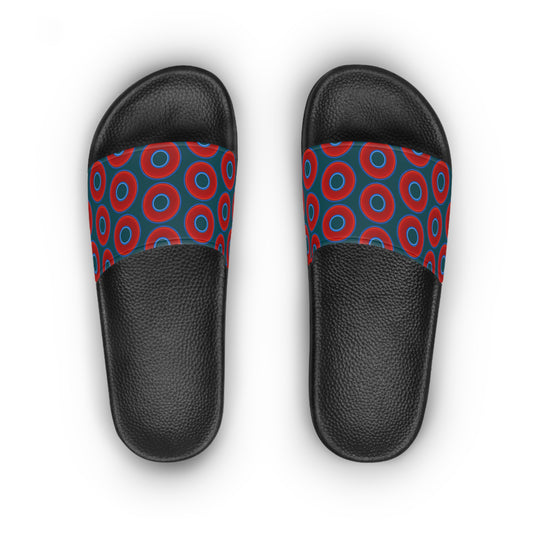 Lumpy Sandals - slip-ons - red vivid donuts w/midnight green background