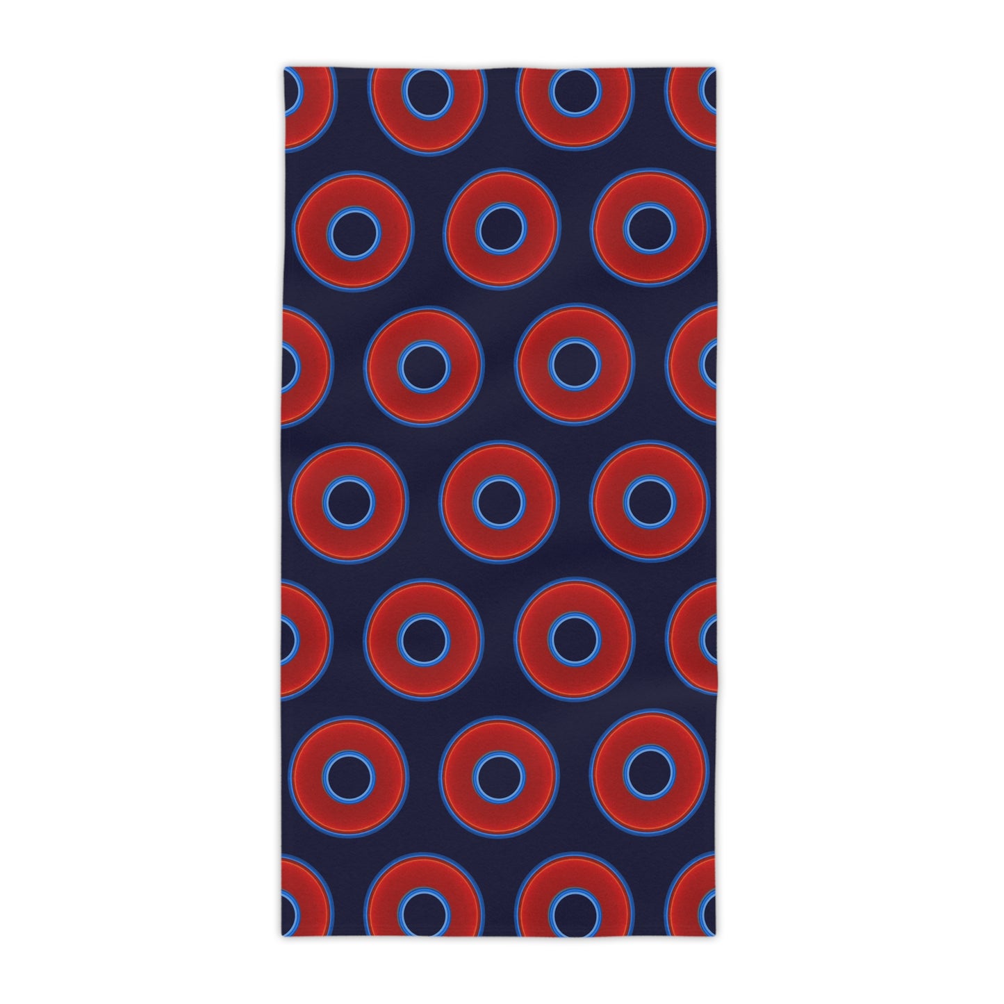 Lumpy Donut Towels - vivid red donuts w/midnight blue background