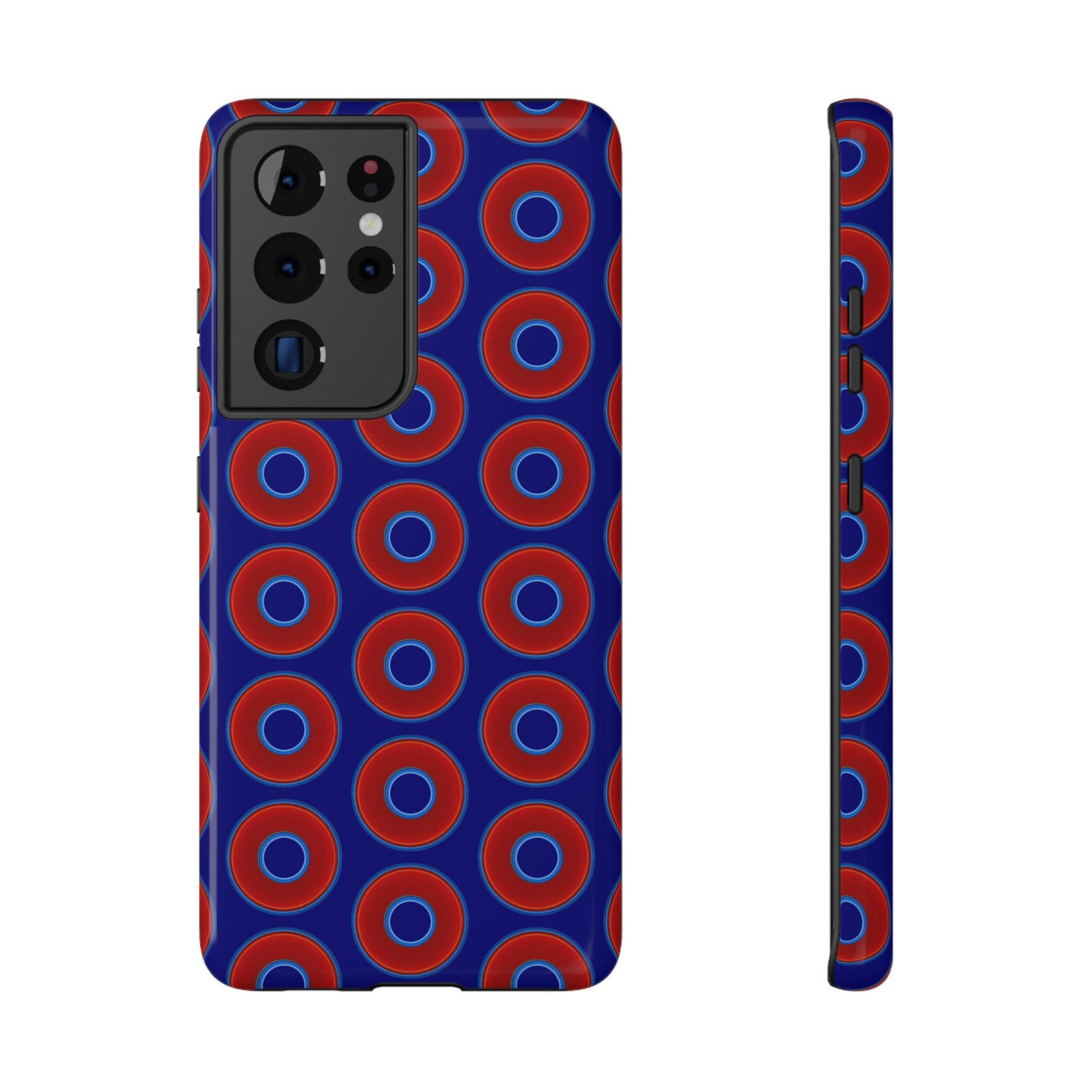 Impact-Resistant Lumpy Donut Case - red vivid donut print w/vivid navy background