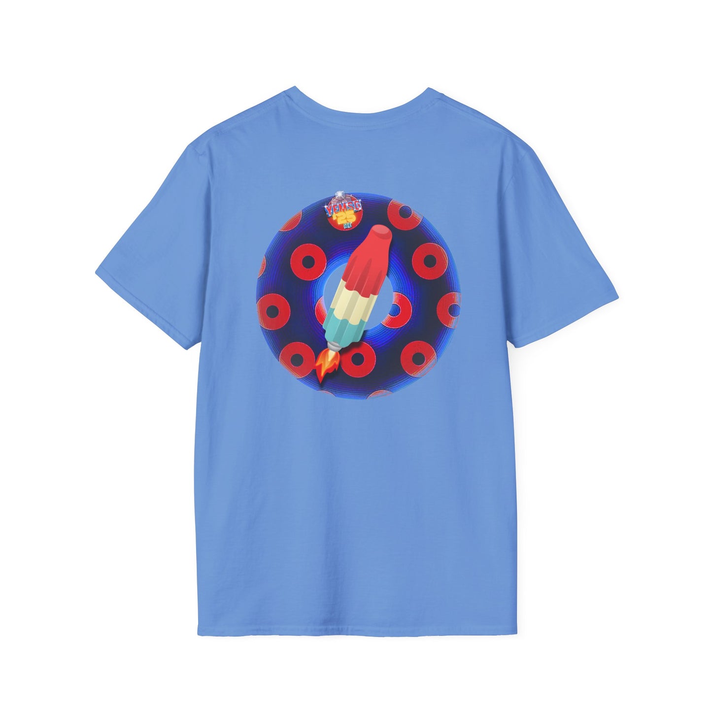 Classic Donut Tee - Unisex Soft-Style - "Blow this Popsicle Stand" - blue/red paradox bomb pop donut - variant 3