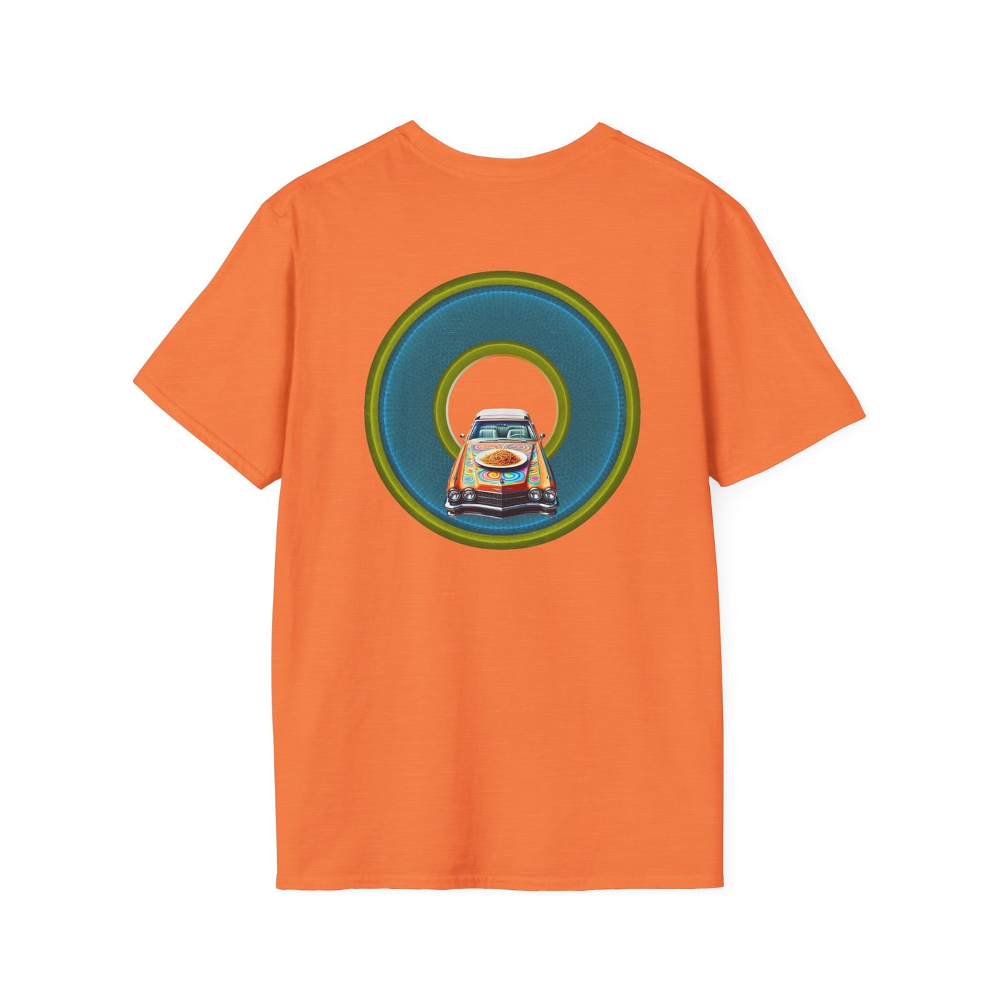 Classic Donut Tee - Unisex Soft-Style - "Cadillac Rainbow Spaghetti Incident" - series 1.0  - variant 1 - blue/green donut