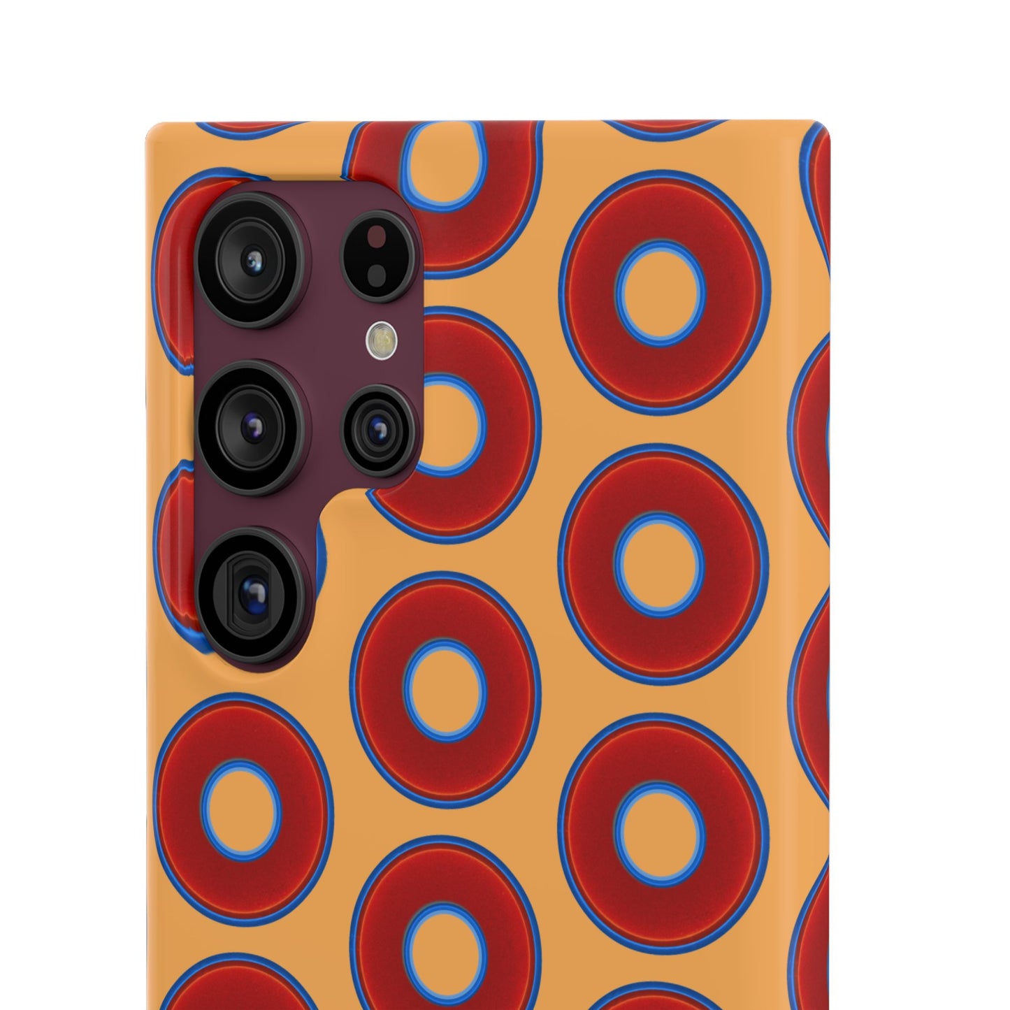 Lumpy Donut Snap Case - red vivid donut print w/creamcicle orange background