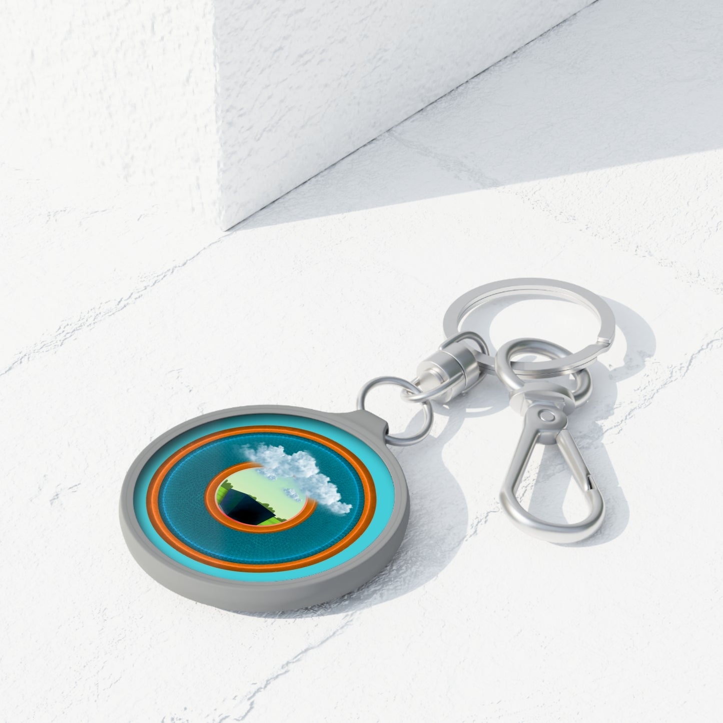 Lumpy Donut Keychain - "Got Rhombus? " - series 1.0 - variant 4 - aquamarine/orange donut