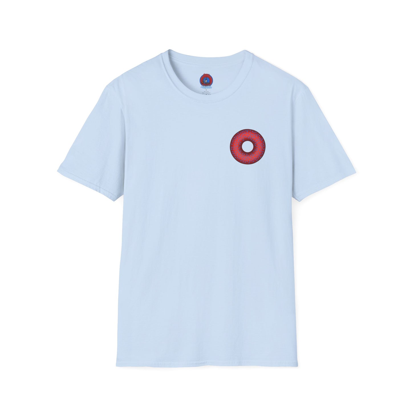 Classic Donut Tee - Unisex Soft-Style - "Plain Plump Donut w/" - plump red donut w/blue sprinkles