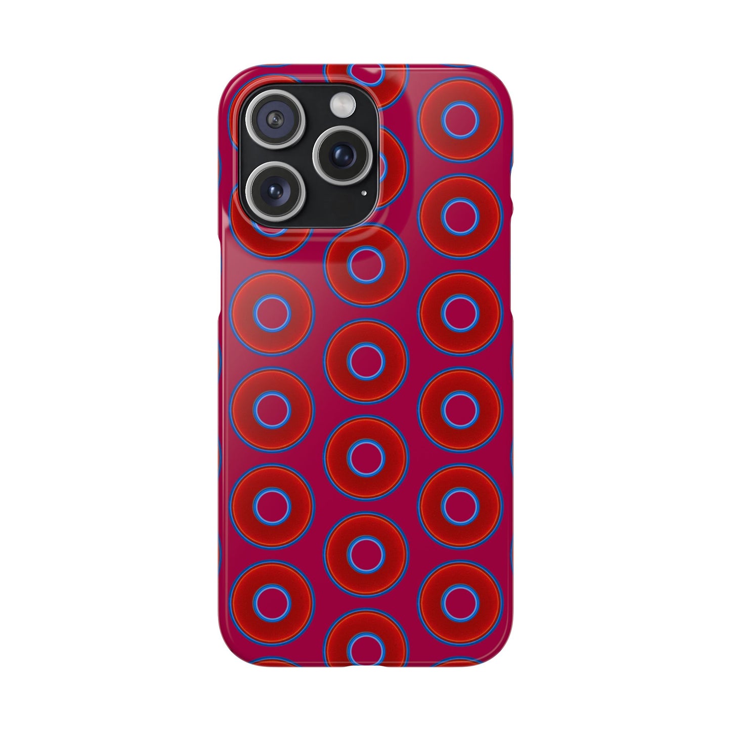 Lumpy Donut Snap Case - red vivid donut print w/dark magenta background
