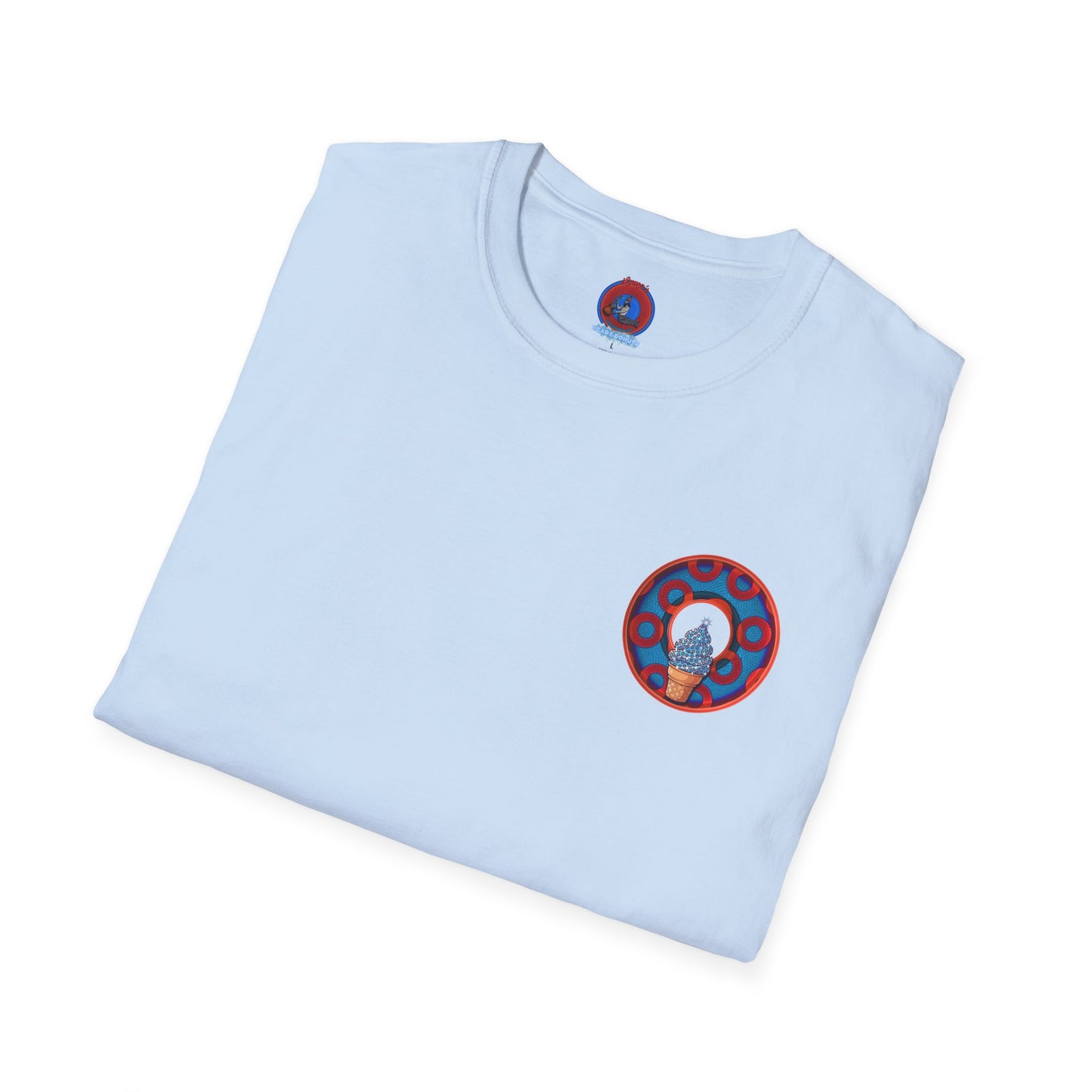 Classic Donut Tee - Unisex Soft-Style - "We All Scream It's ICE Cream" - blue/red rustic paradox donut