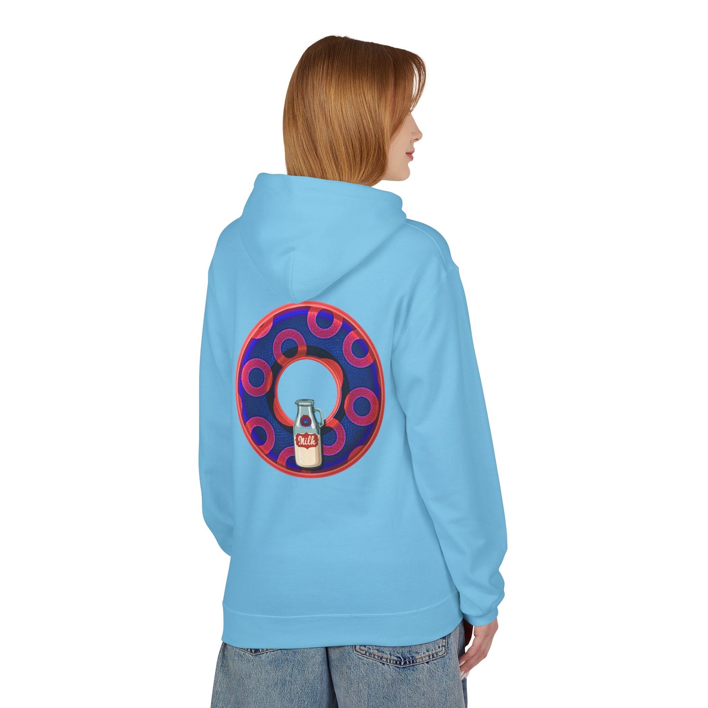 Fleece Harry Hoodies [Midweight Soft-style] - "Wooked Cream Dairy - YEMSG Donut" - electric blue/red rustic paradox donut - variant 2