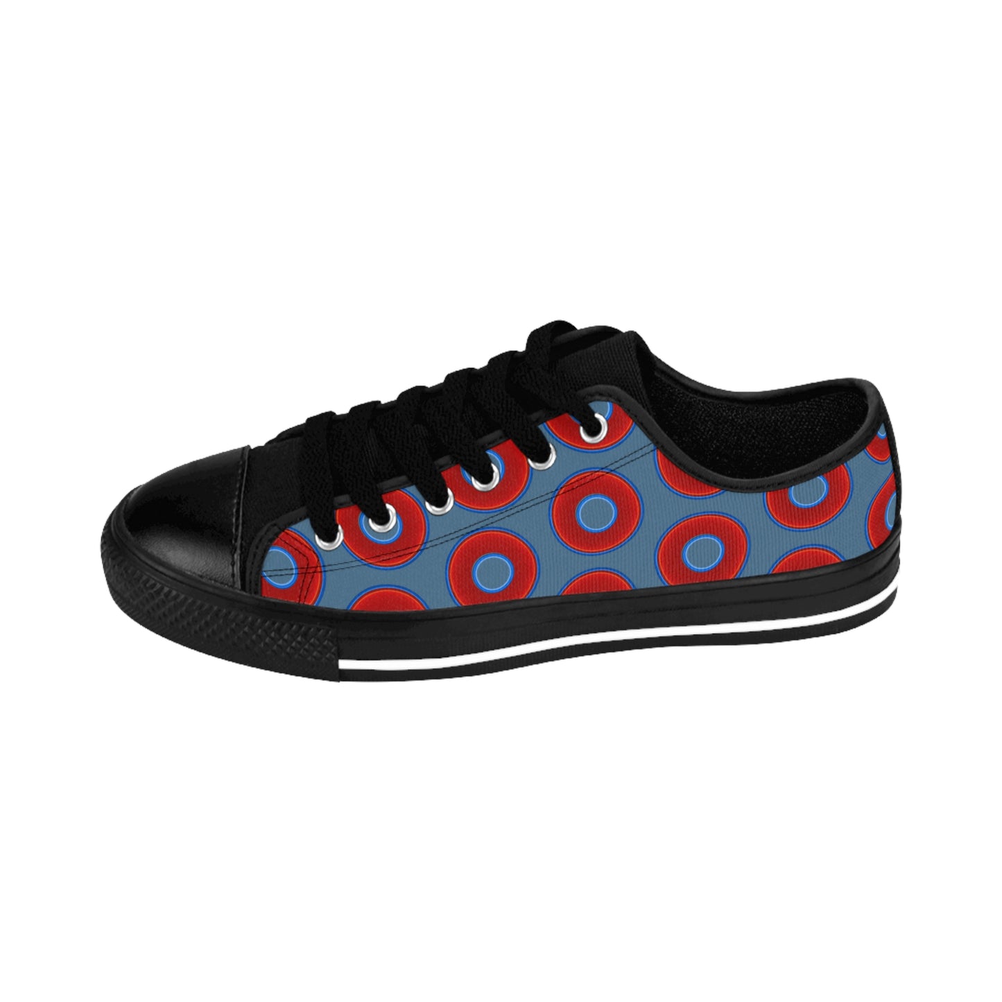 Women's Cushiony Convectors - Low Top - large red vivid donut print w/steel blue background