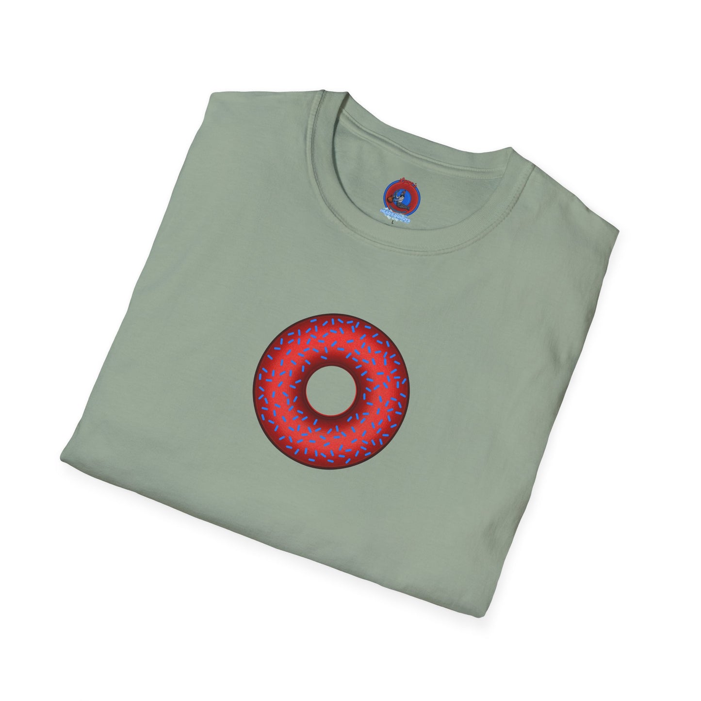 Classic Donut Tee - Unisex Soft-Style - "Plain Plump Donut w/" - plump red donut w/blue sprinkles