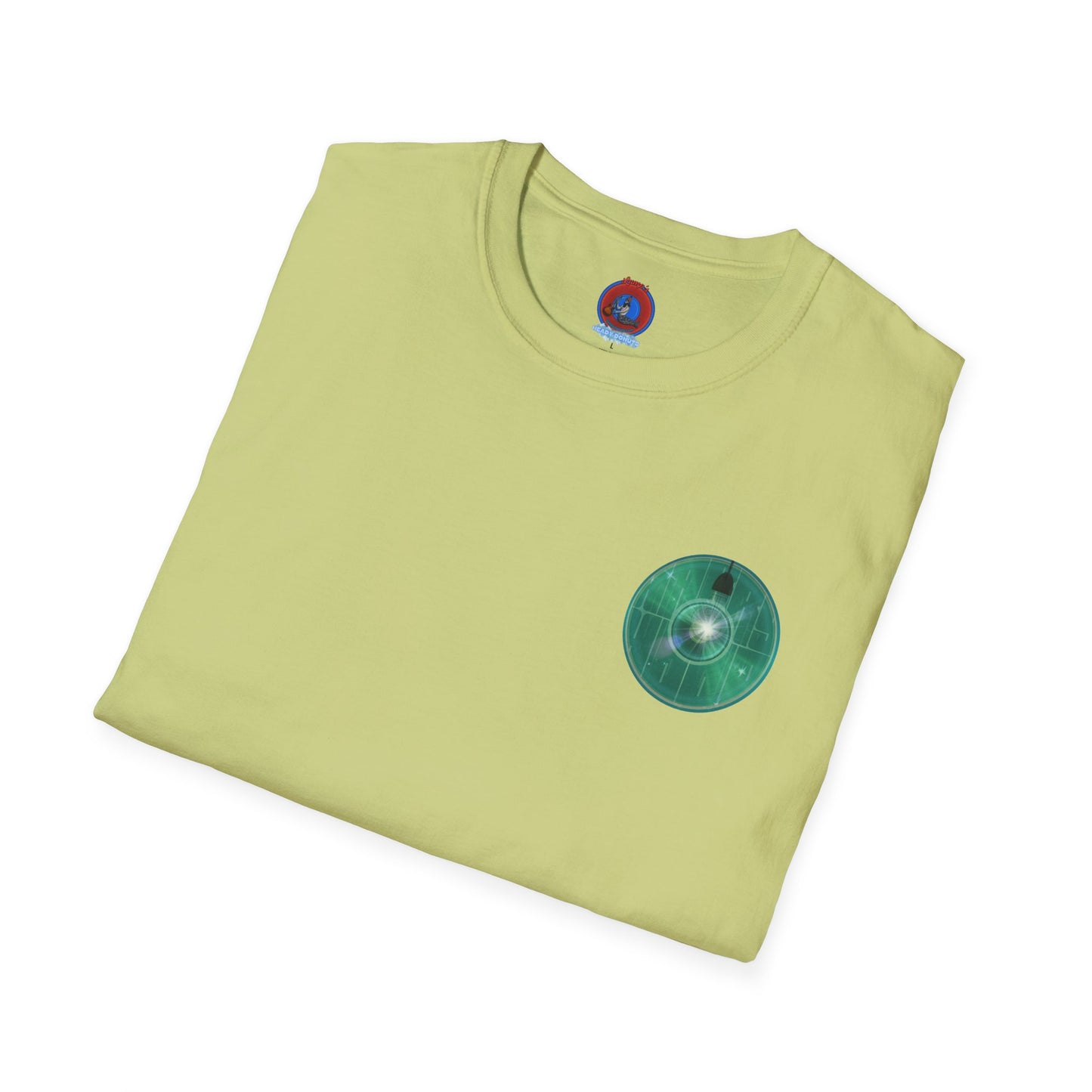 Classic Donut Tee - Unisex Soft-Style - "Harry's Hoodlum Donut" - series 1.0  - variant 4 - lights on/green donut(s)