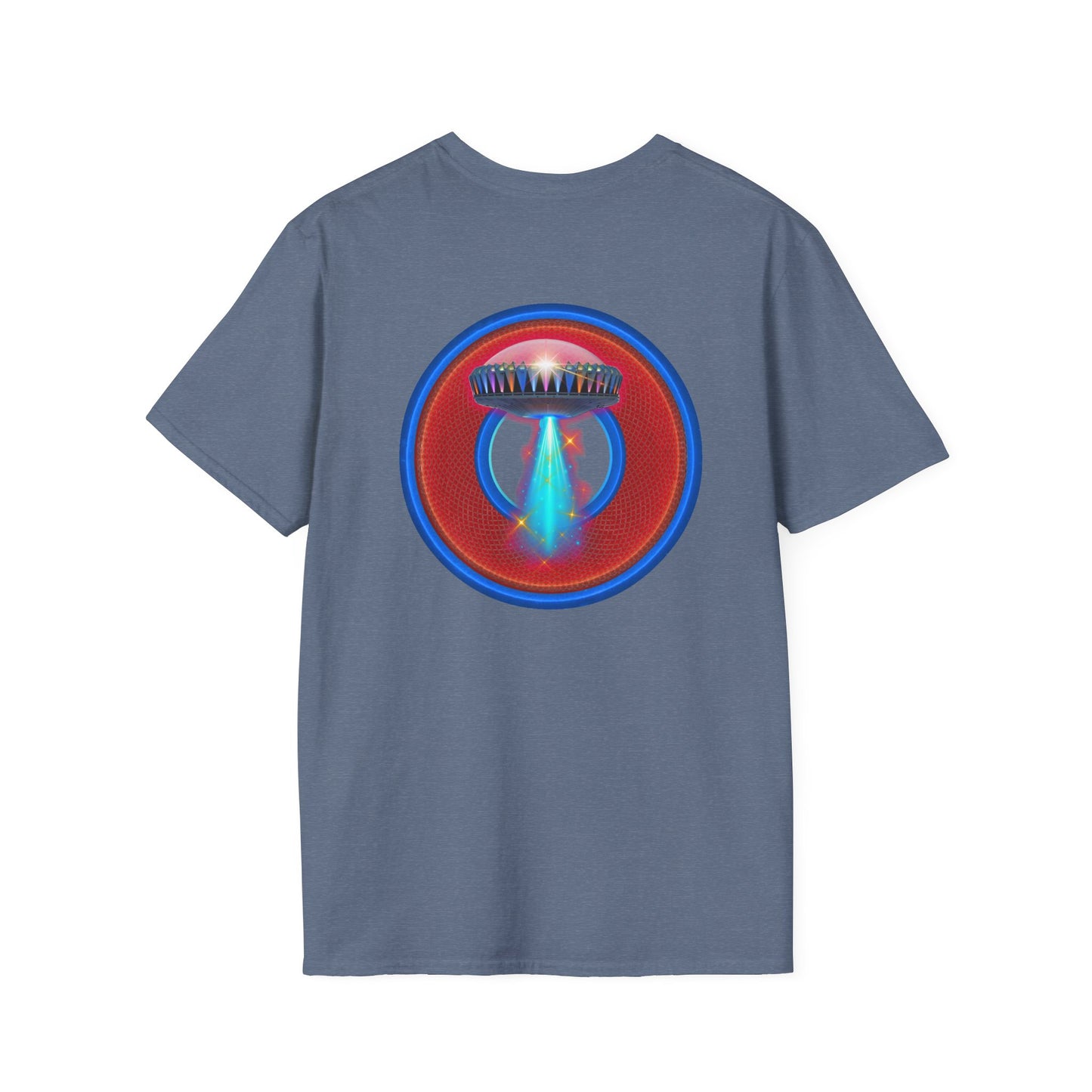 Classic Donut Tee - Unisex Soft-Style - "Donuts now Served on the Mothership" - red/blue donut