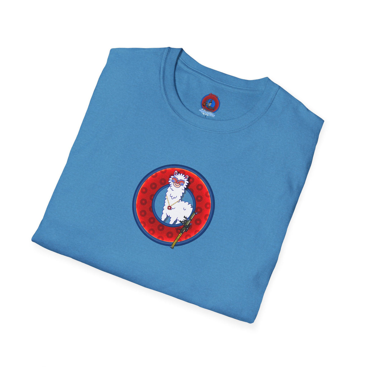 Classic Donut Tee - Unisex Soft-Style - "Medium Paced Llama Donut" - red/blue widemouthed paradox donut