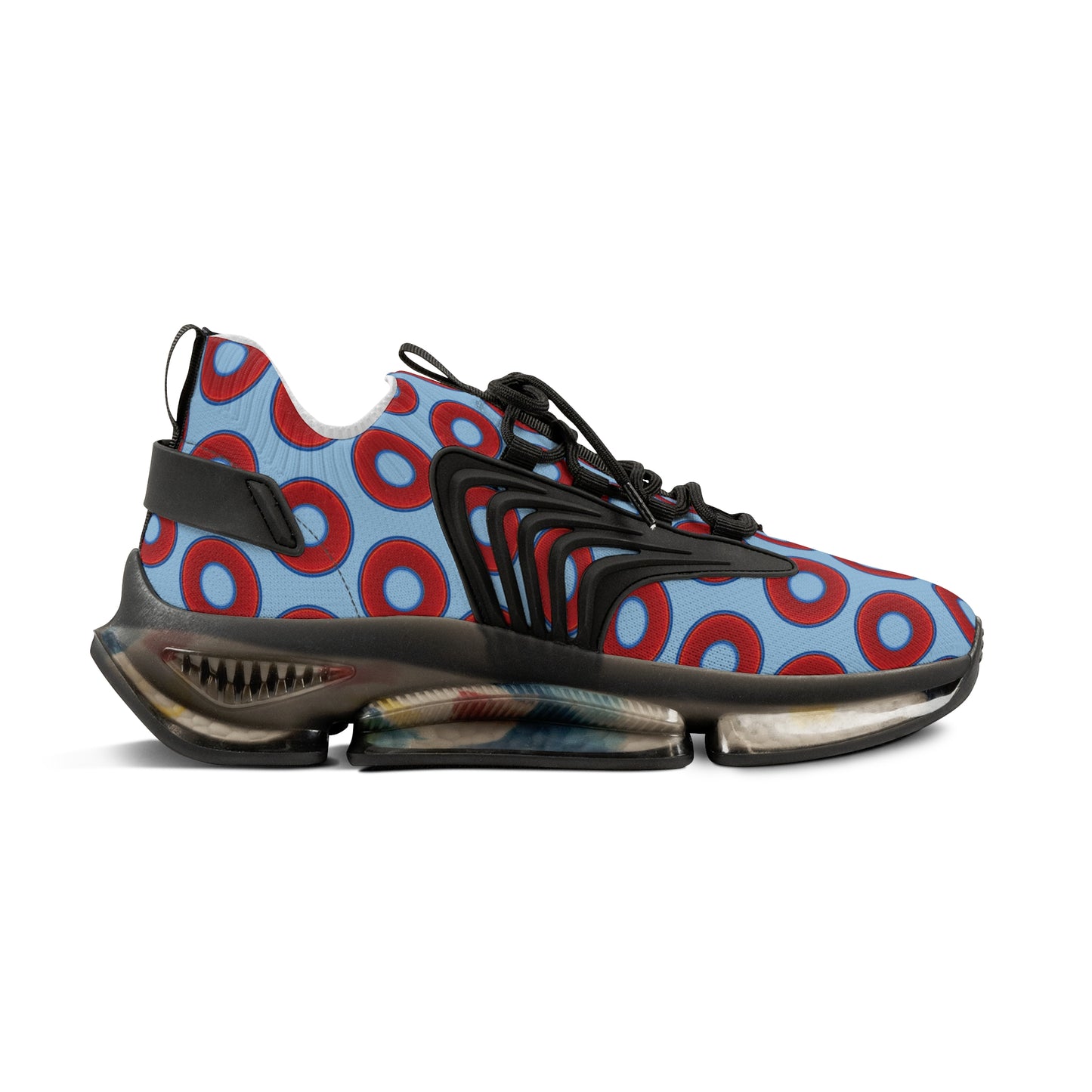 Donut Kicks - red vivid donut print w/sky blue background