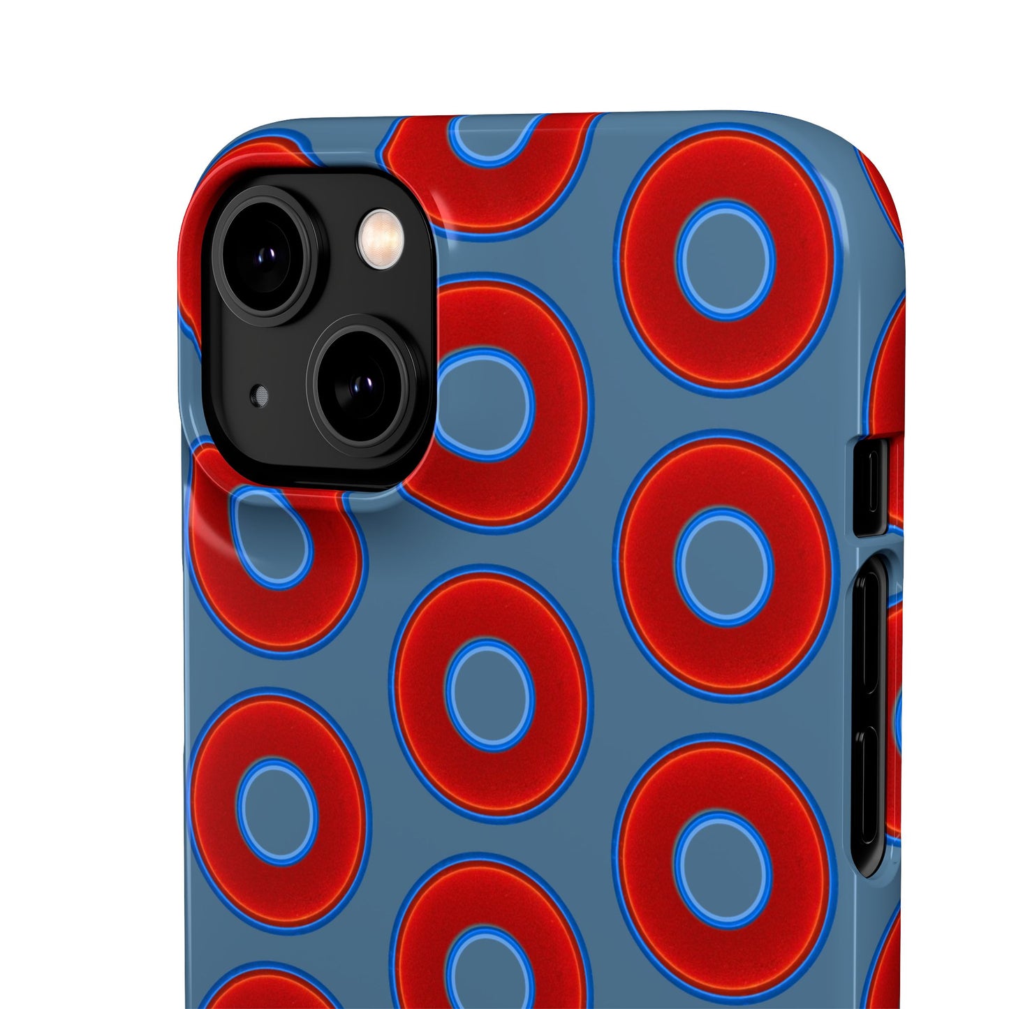 Lumpy Donut Snap Case - red vivid donut print w/steel blue background