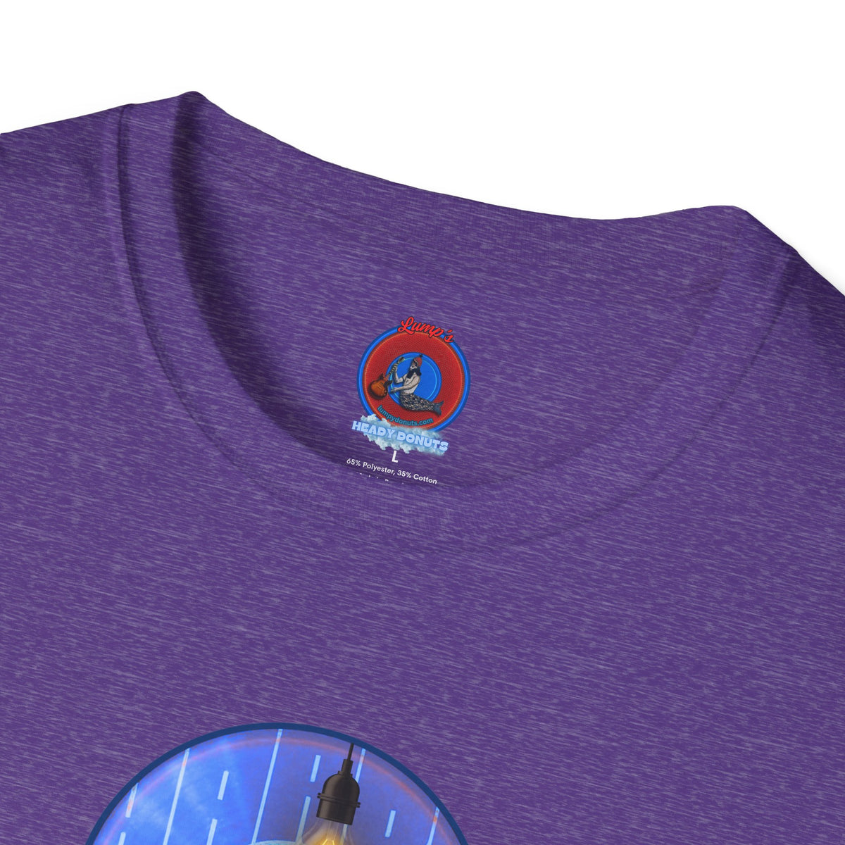 Classic Donut Tee - Unisex Soft-Style - "Harry Left His Donut Shirt" - series 1.0  - variant 4 - purple/blue donut - w/milk & light on
