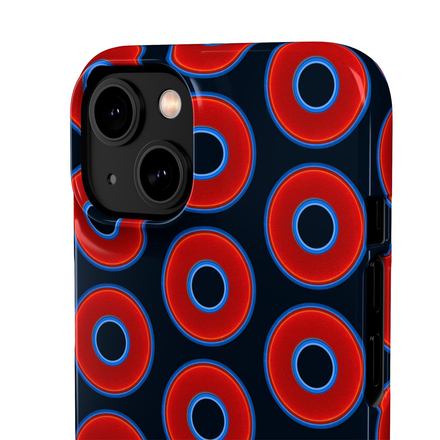 Lumpy Donut Snap Case - red vivid donut print w/blue charcoal background