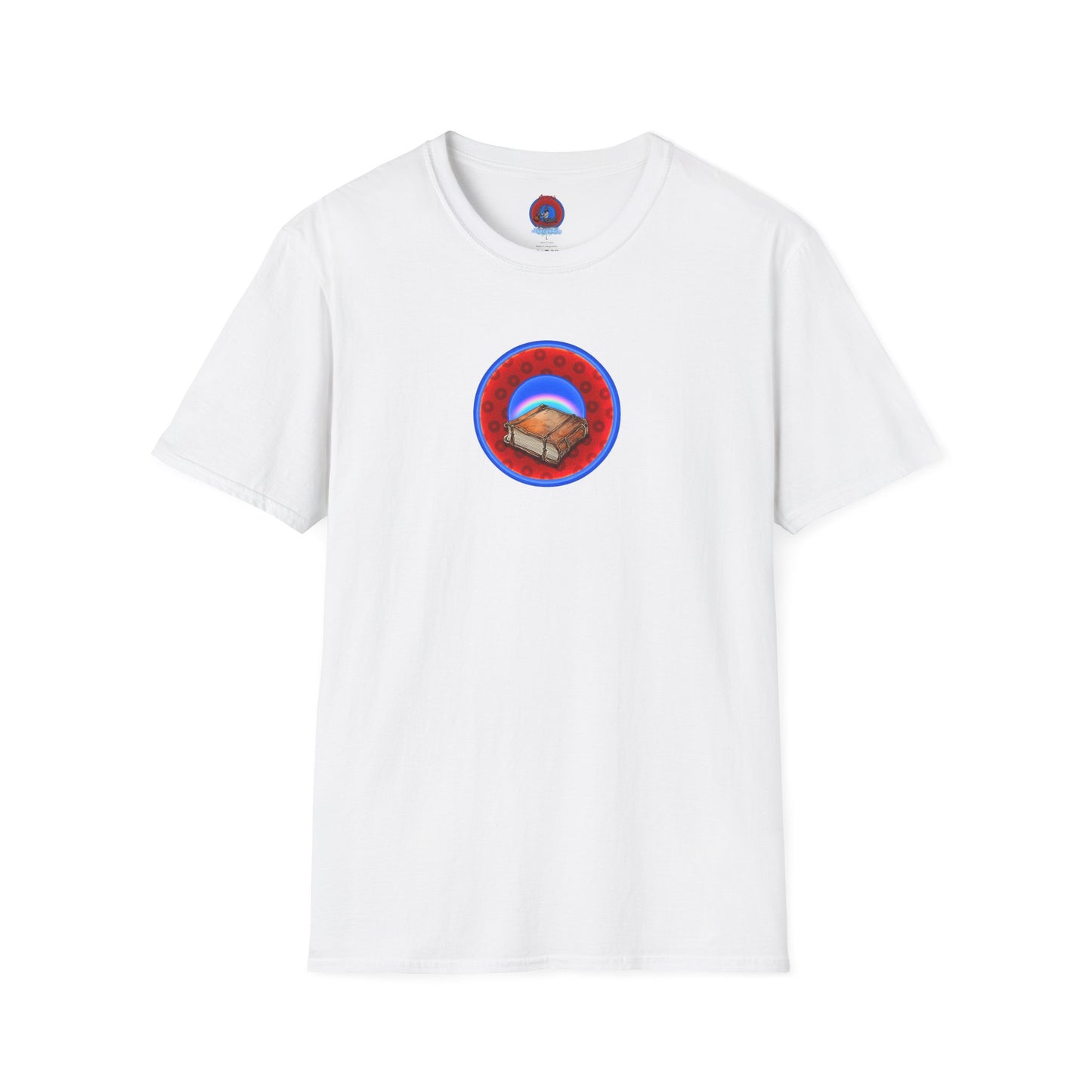 Classic Donut Tee - Unisex Soft-Style - "Read the F'ing Donut Book" - paradoxical widemouthed red/blue donut - variant 2