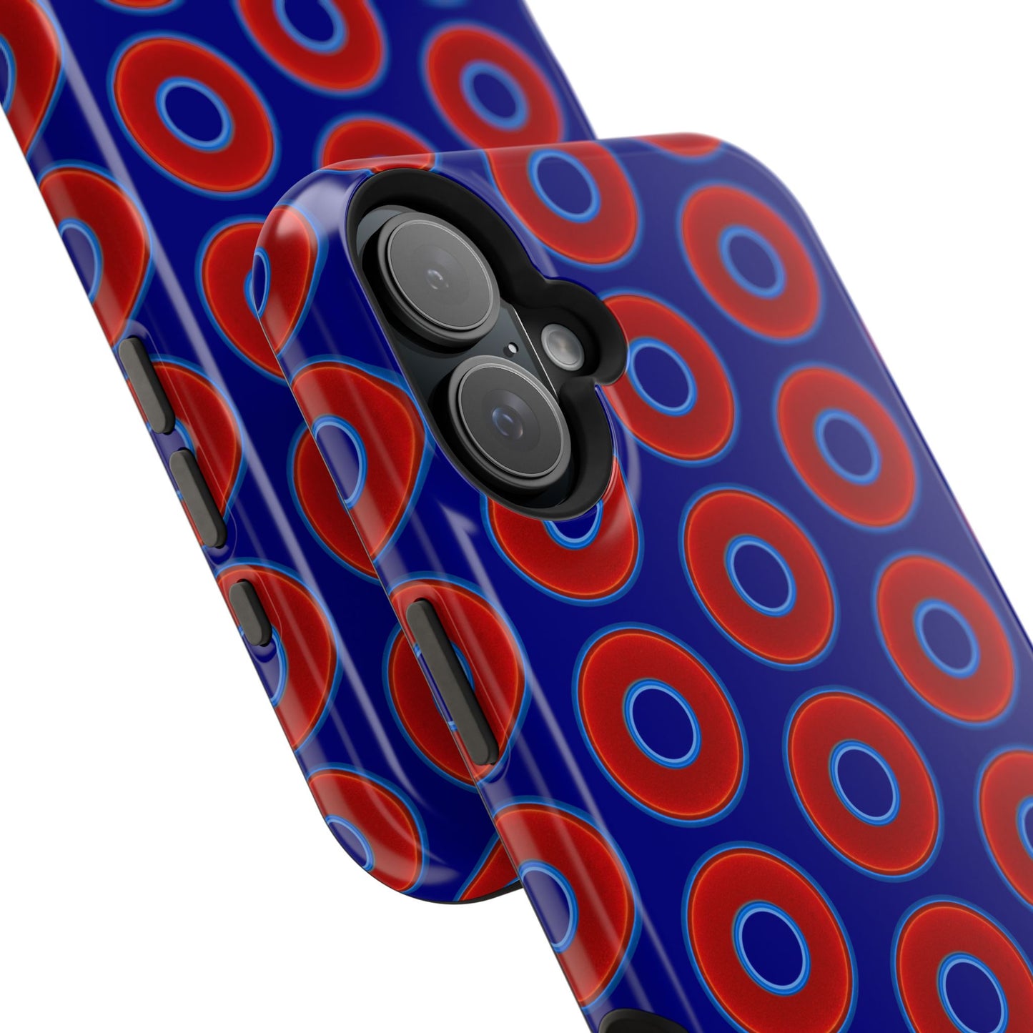 Impact-Resistant Lumpy Donut Case - red vivid donut print w/vivid navy background