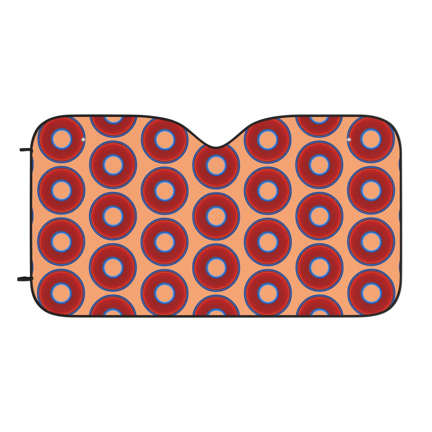 Automotive Donut Sun Shade - red vivid donuts w/peach background
