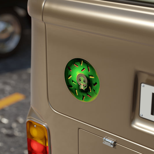6"x 6" - Donut Bumper/Outdoor [Die-Cut] Sticker - "Lady Baby Rutherford" - green donut w/sprinkles