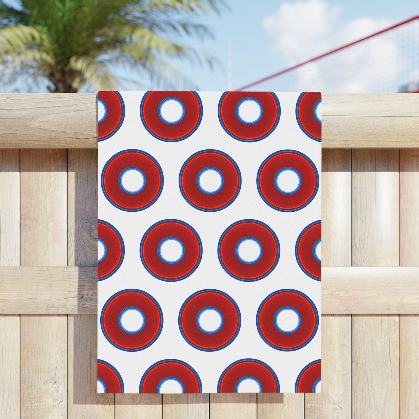 Lumpy Donut Towels - vivid red donuts w/white background