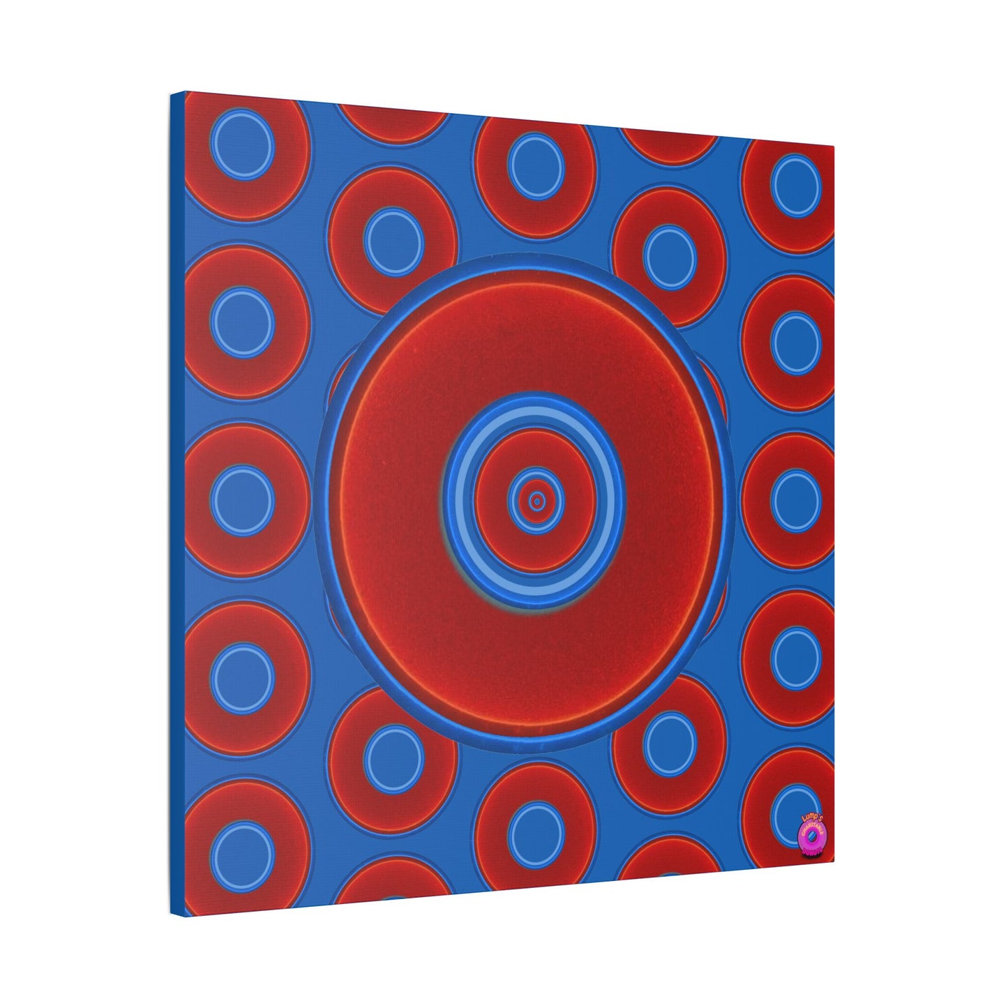 Donuts4charity - Giant Canvas [36" x 36"] - vivid red donut / vivid red donut print / dark royal blue background
