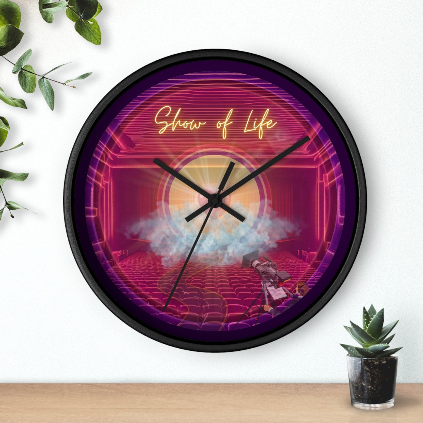 Lumpy Wall Clock - "The Donut of Life Clock" - variant 1 - vivid purple/magenta donut w/midnight purple background