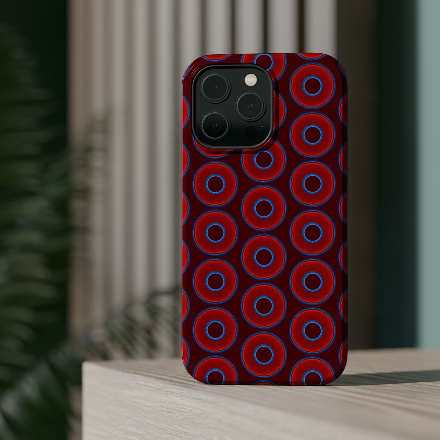 Magnetic Tough Donut Case - red vivid donut print w/dark red background