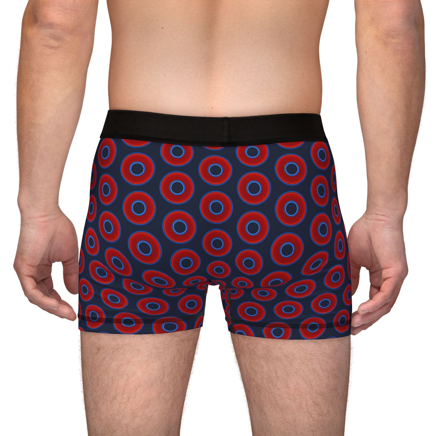 Men's Donut Boxers - red vivid donuts w/dark teal blue elite background