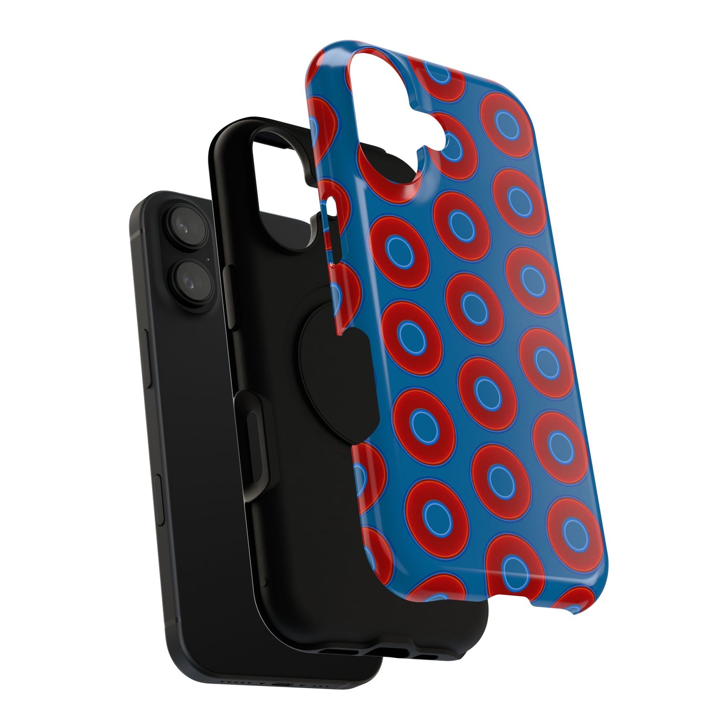 Impact-Resistant Lumpy Donut Case - red vivid donut print w/wavy navy background