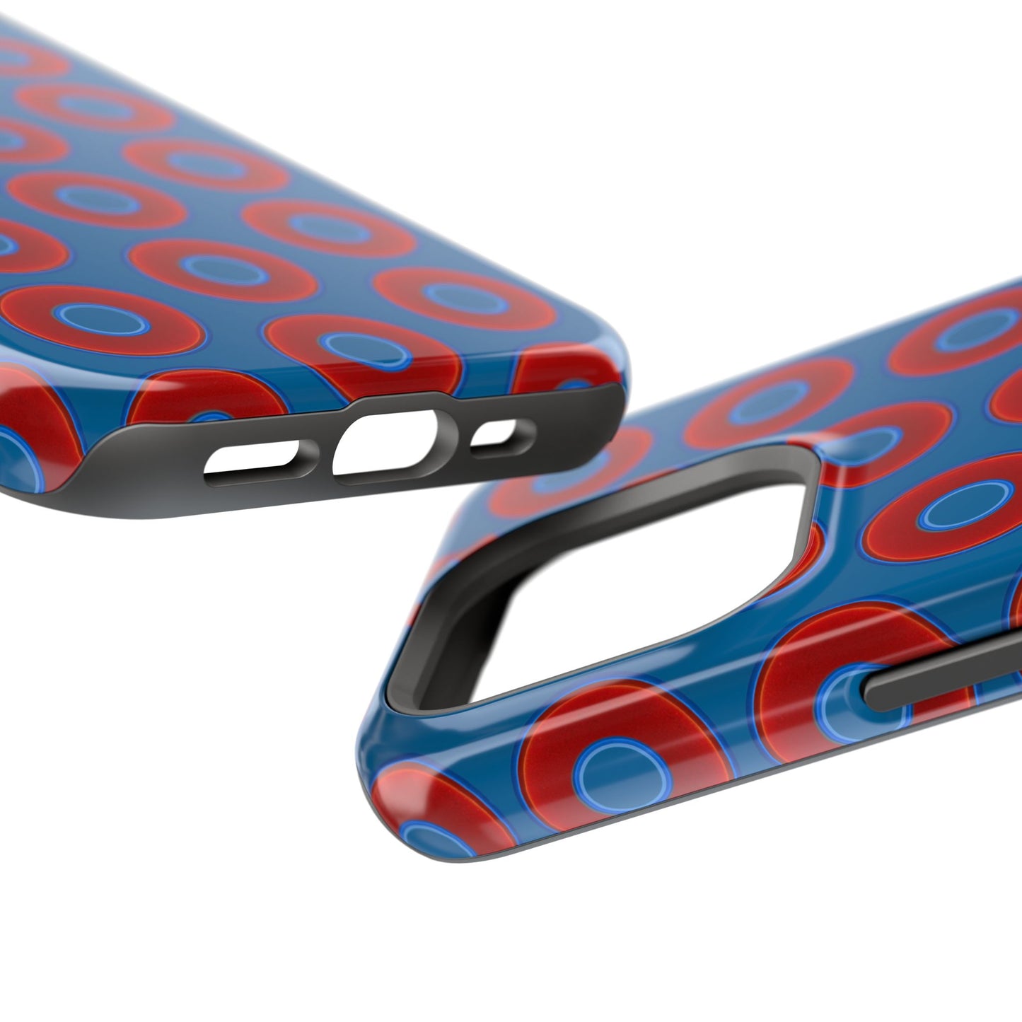 Impact-Resistant Lumpy Donut Case - red vivid donut print w/wavy navy background
