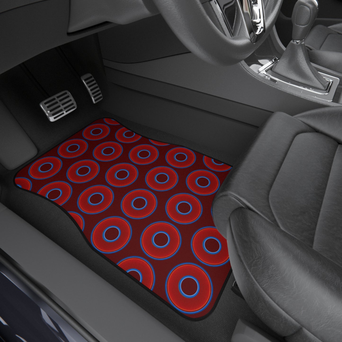 Contacted Car Mats - vivid donut print w/dark red background