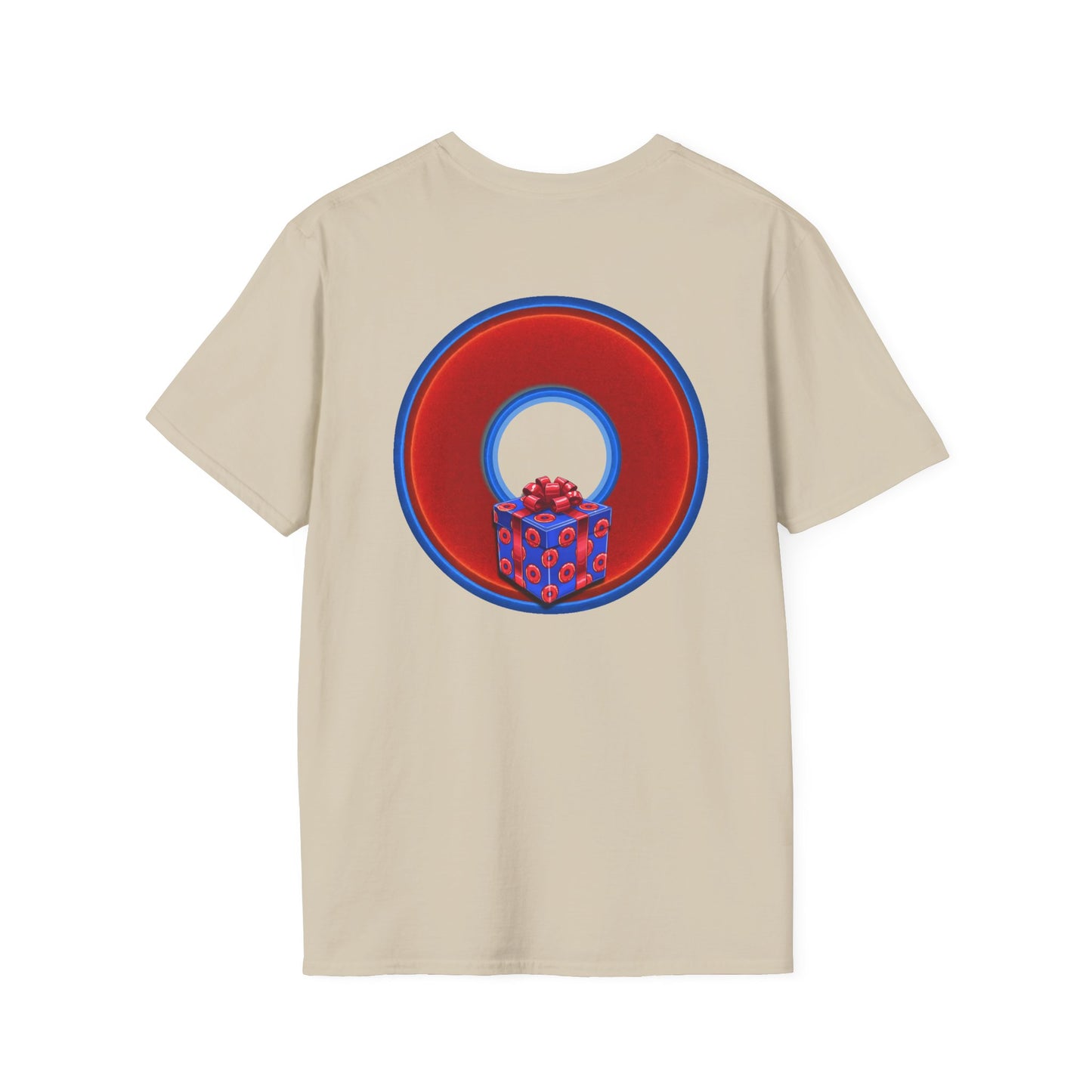 Classic Donut Tee - Unisex Soft-Style - "Phishmas Caroler's Tee " - vivid red/blue donut - variant 1