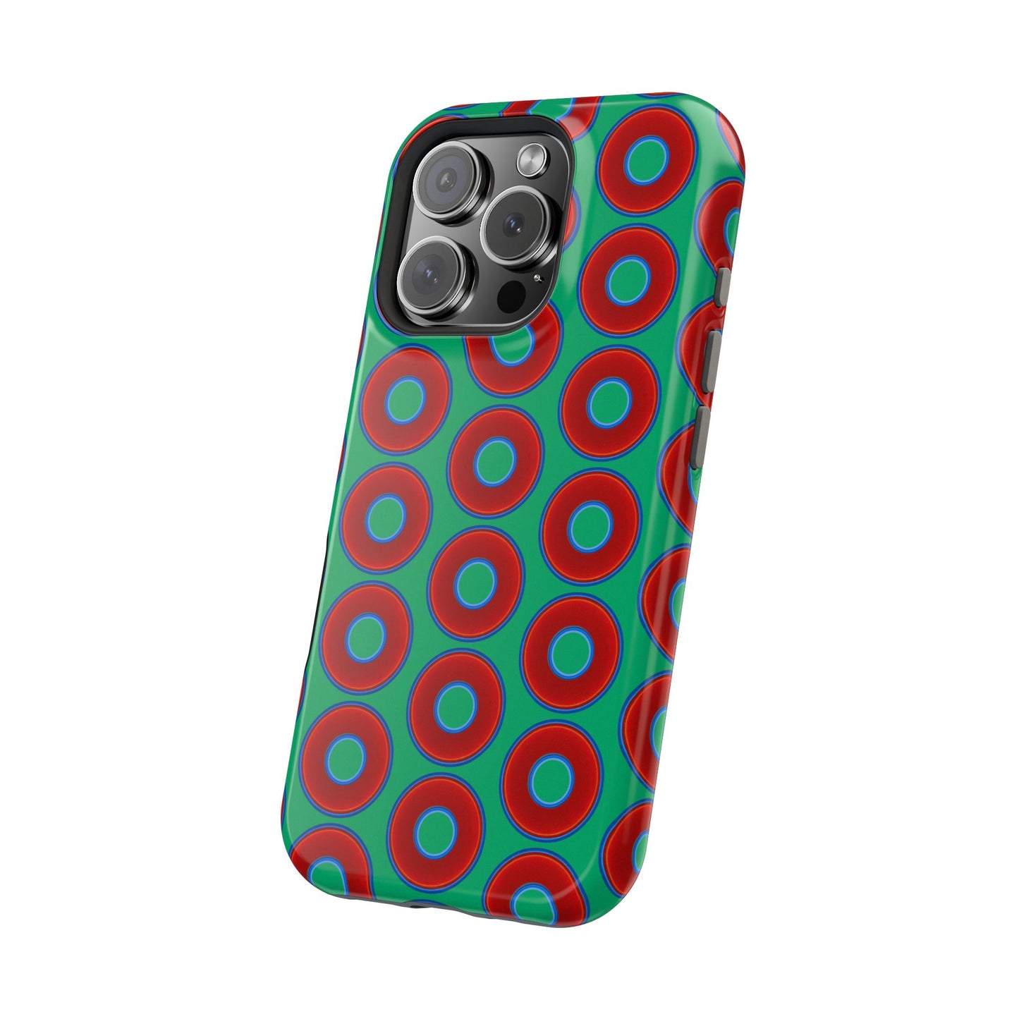 Magnetic Tough Donut Case - red vivid donut print w/jade green background