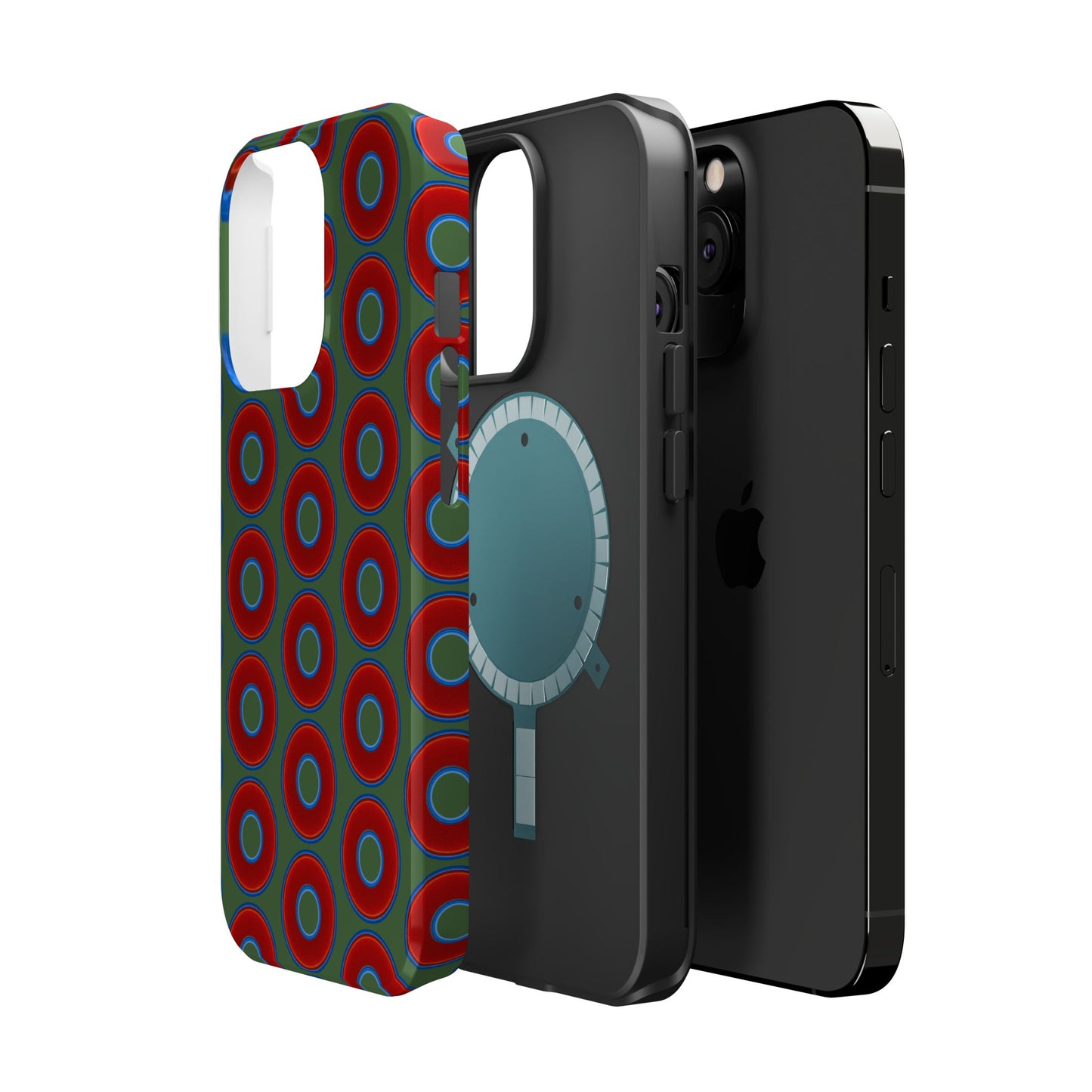 Magnetic Tough Donut Case - red vivid donut print w/dark Fenway green background