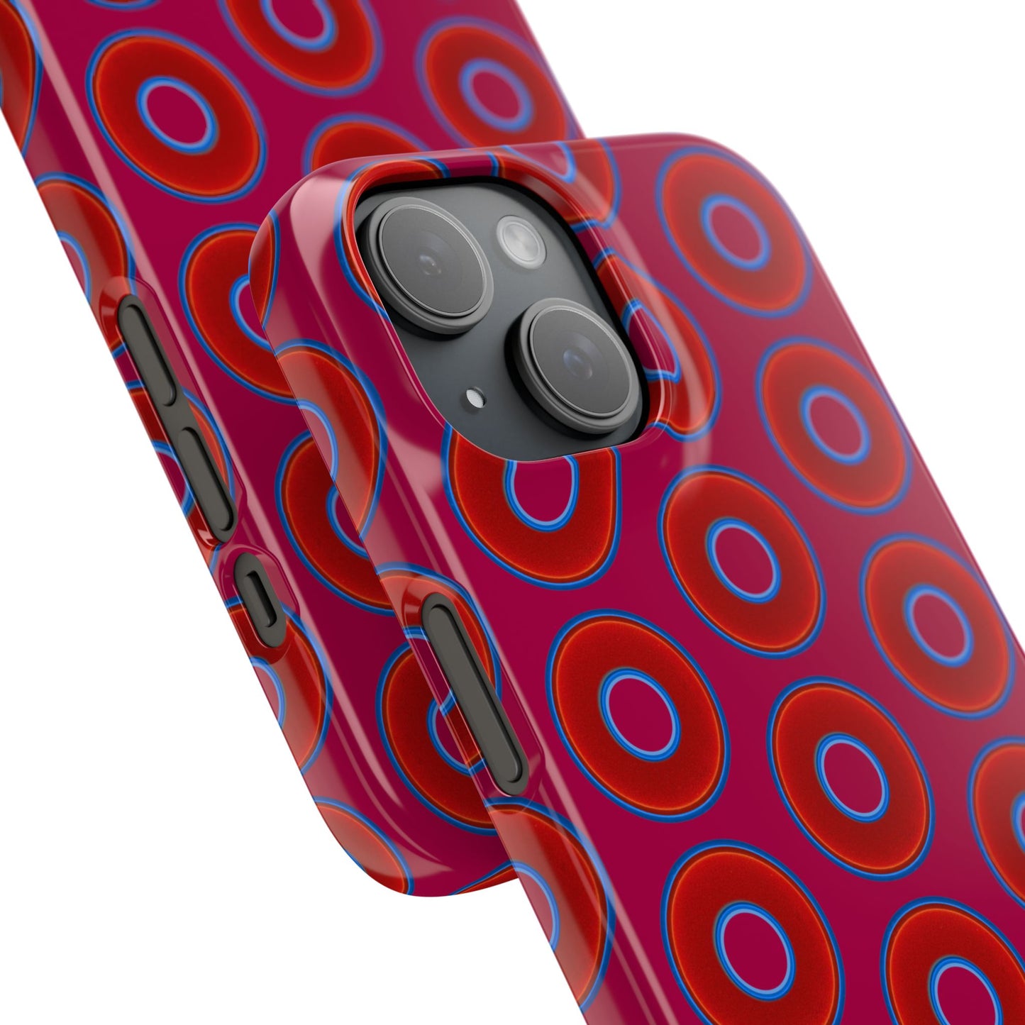 Lumpy Donut Snap Case - red vivid donut print w/dark magenta background