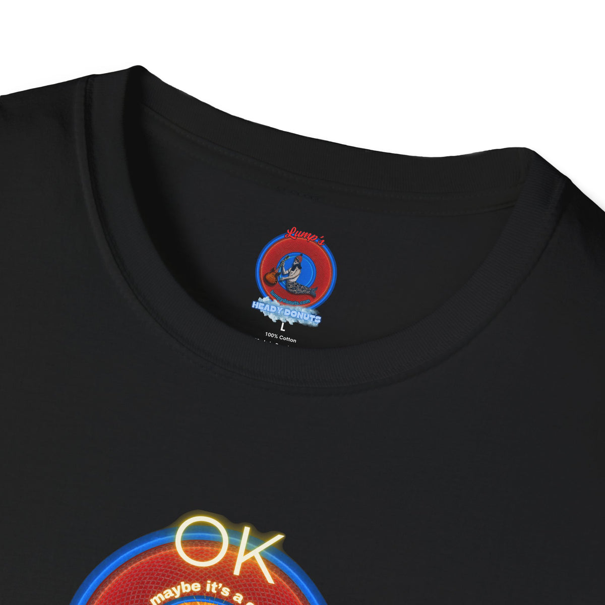 Classic Donut Tee - Unisex Soft-Style - "Donuts: Conjurers of Awesome" - series 1.0  - variant 3 - w/"okay" - red donut