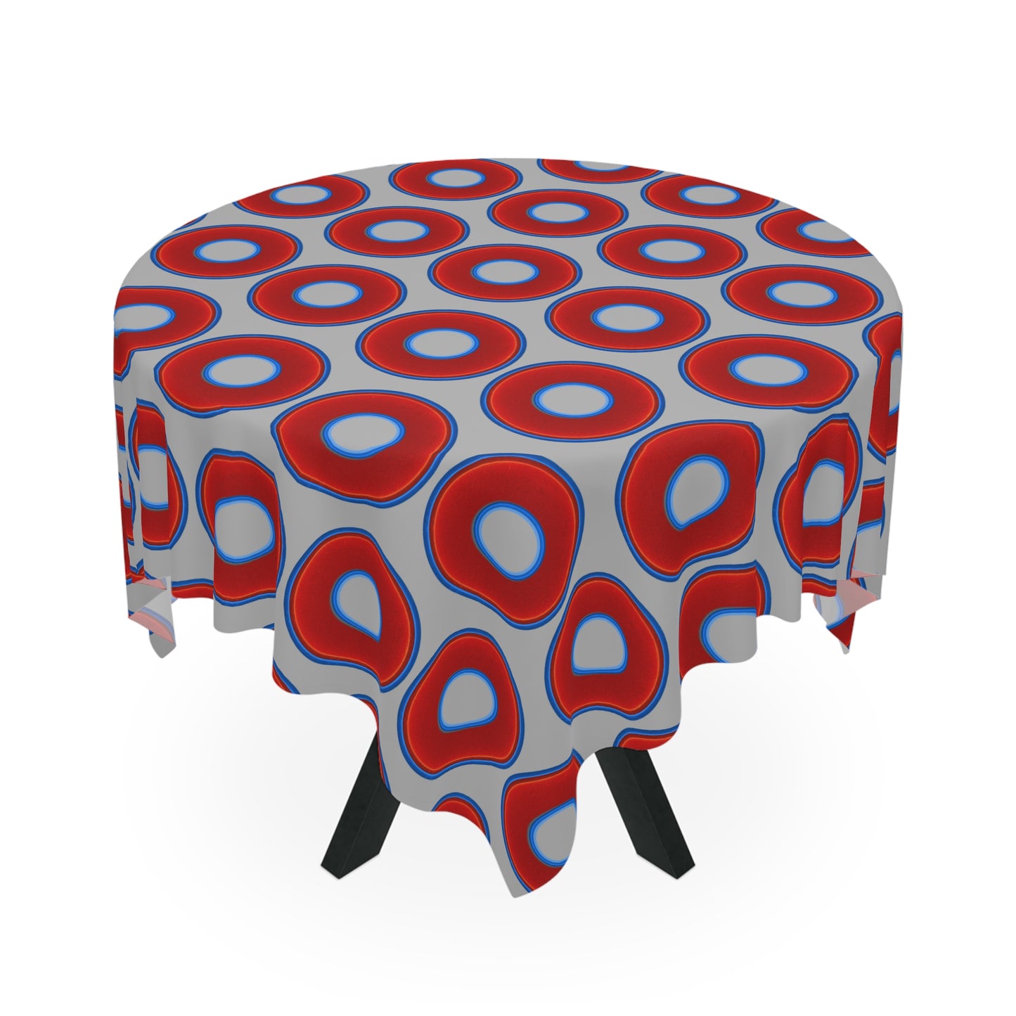 Lumpy Tablecloth - 55.1" x 55.1" - vivid red donuts w/light gray background