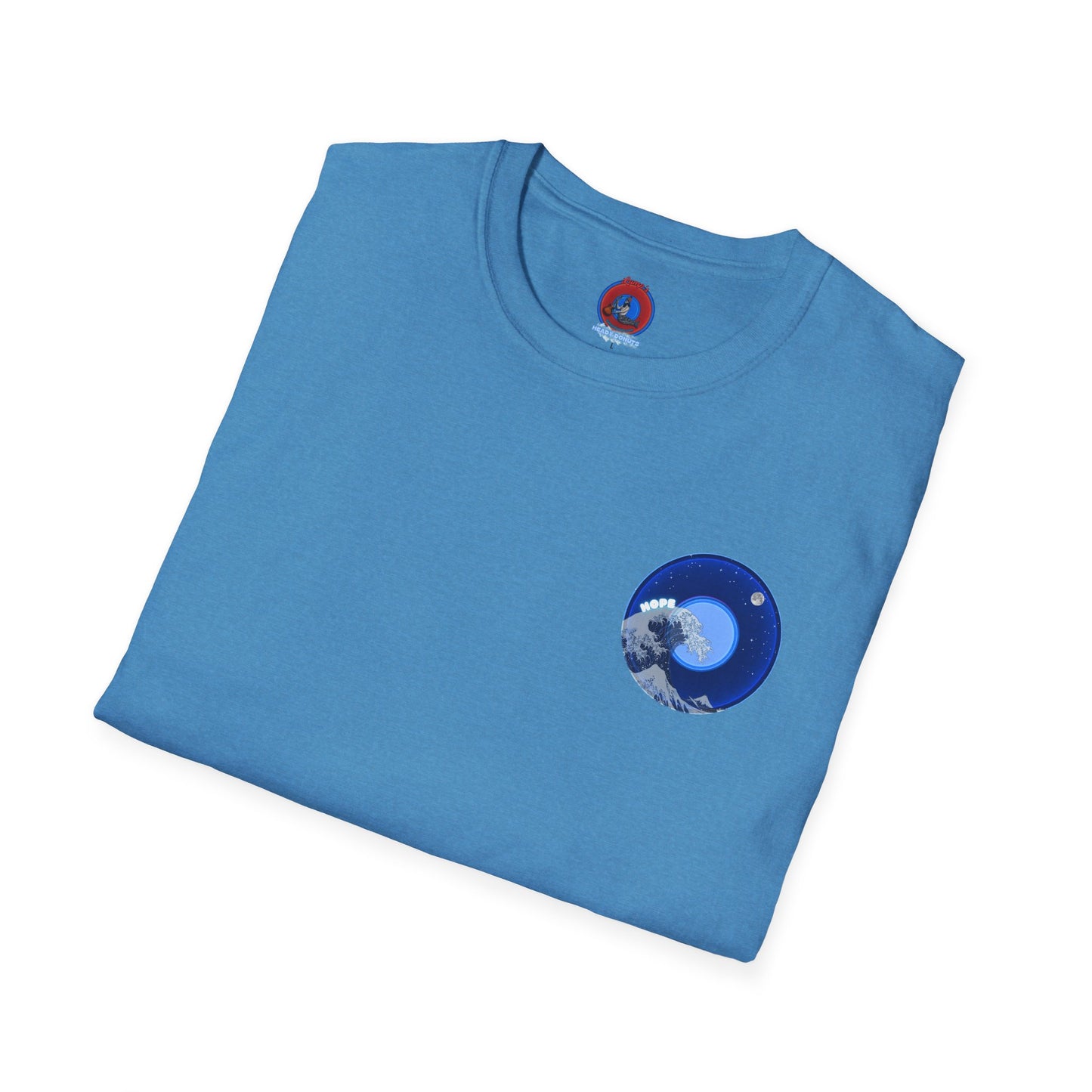 Classic Donut Tee - Unisex Soft-Style - "The Hopeful Waving Donut" - vivid blue donut