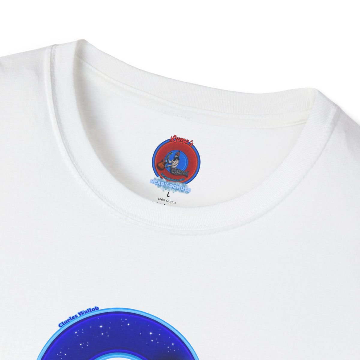Classic Donut Tee - Unisex Soft-Style - "Clueless Wallob's Donuts" - vivid blue sky donut