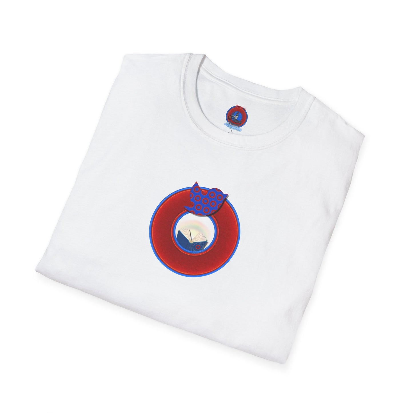 Classic Donut Tee - Unisex Soft-Style - "Phamous Mocking Donut" - vivid red/blue donut