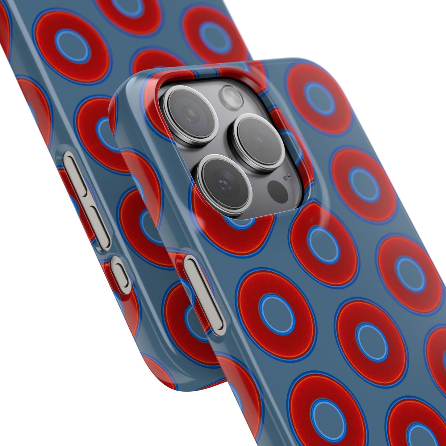 Lumpy Donut Snap Case - red vivid donut print w/steel blue background