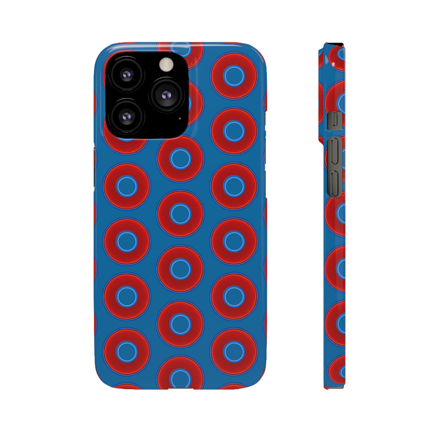 Lumpy Donut Snap Case - red vivid donut print w/wavy navy blue background