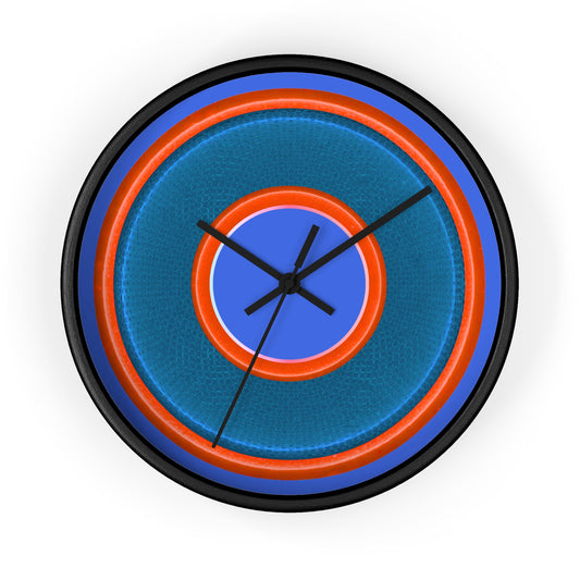 Lumpy Wall Clock - blue rustic donut w/light red/orange edging - variant 4 w/royal blue background