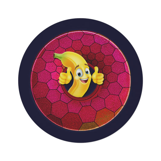 Round Room - 5 ft x 5 ft Lumpy Donut Rug - "Banana Bread Donut " - magenta hexadonut w/midnight purple background - variant 3