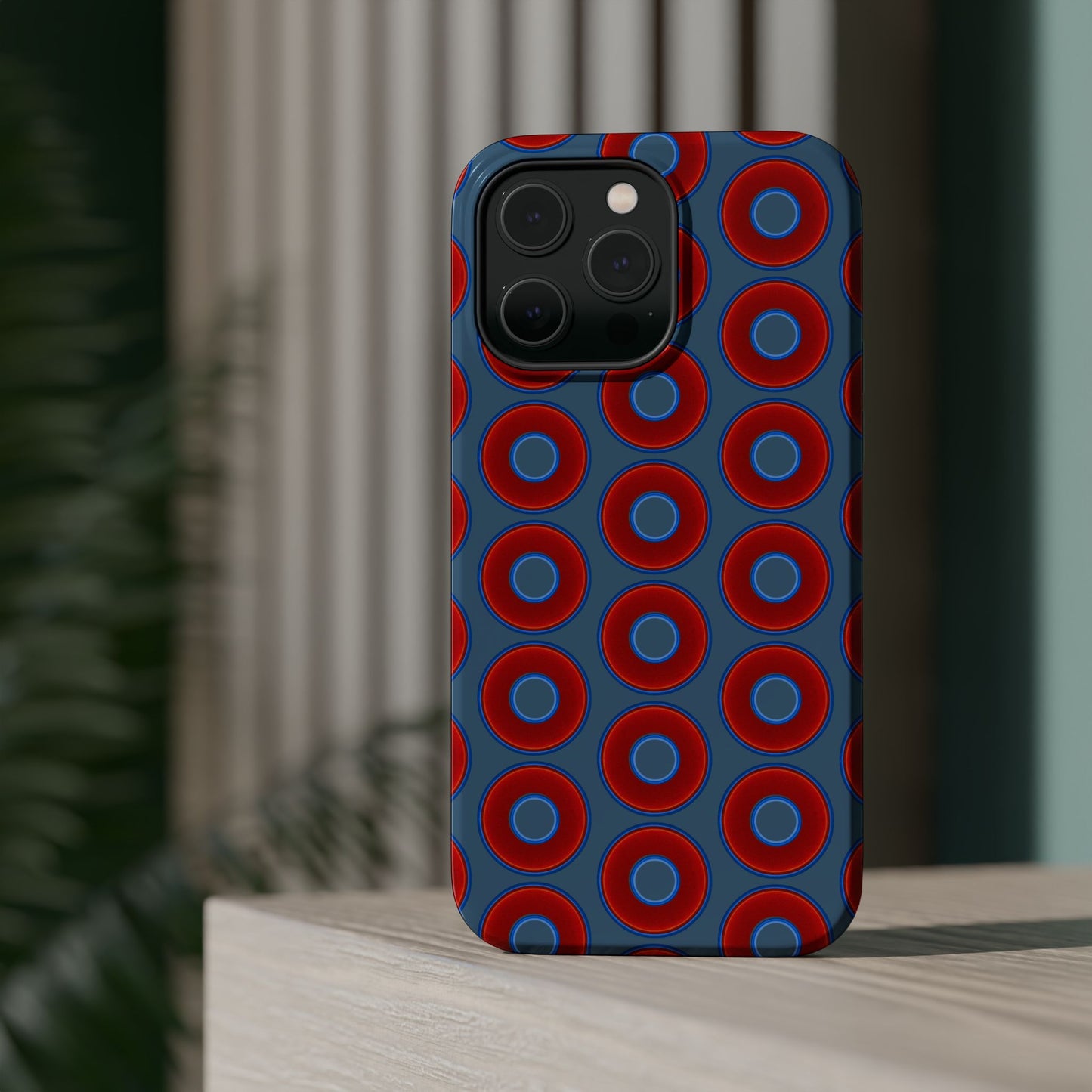 Magnetic Tough Donut Case - red vivid donut print w/steel blue background