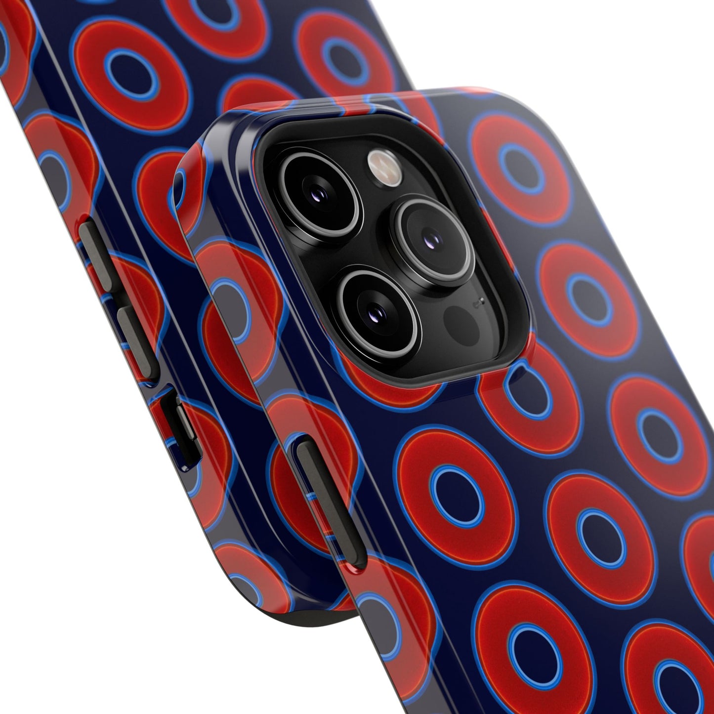 Impact-Resistant Lumpy Donut Case - red vivid donut print w/dark navy blue background