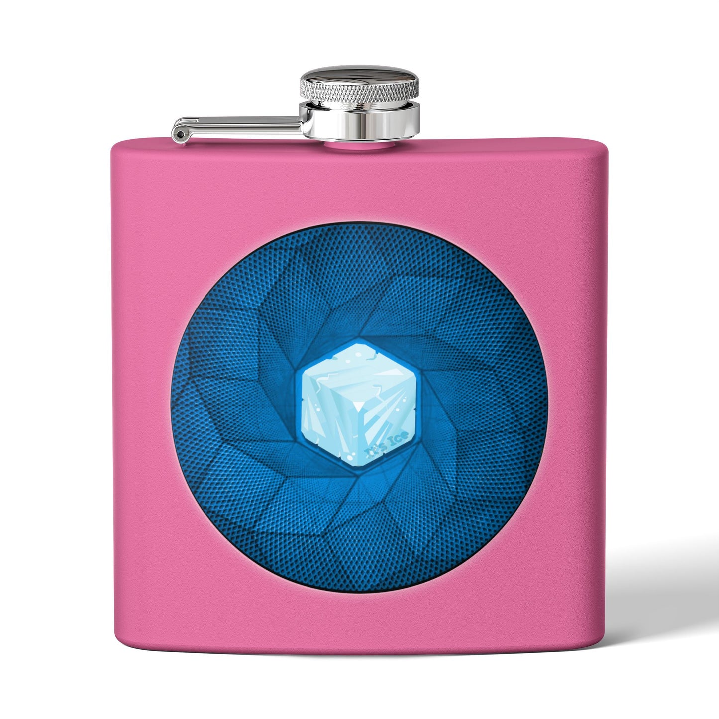 Lump's Donut Flask 6 oz -  "It's Ice... Cube's Donut Flask" - blue cubed donut - [*w/your choice of 6 backgrounds]