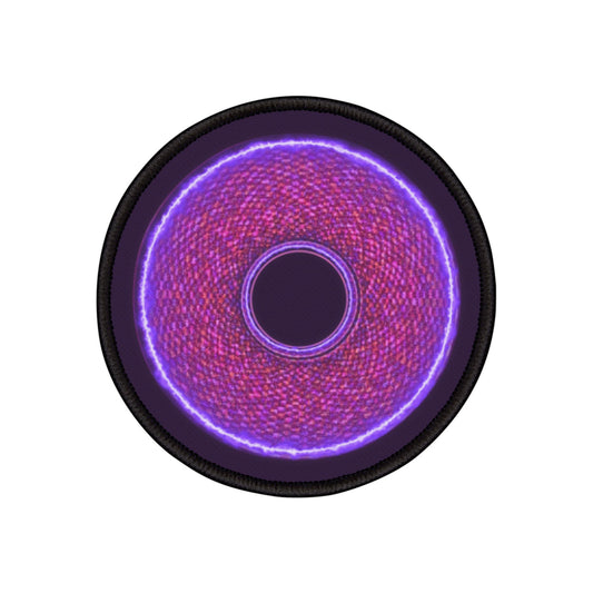 Iron-On Donut Patch - "The Frankenstein Donut Patch... It's Alive!" - purple pixilated donut